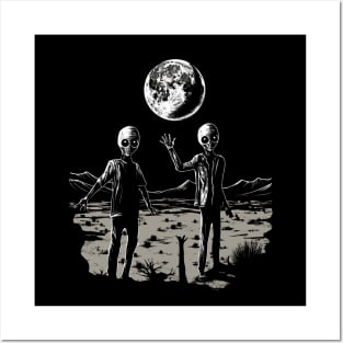 Grey Alien Moon Brother Vintage Aesthetic Illustration Posters and Art